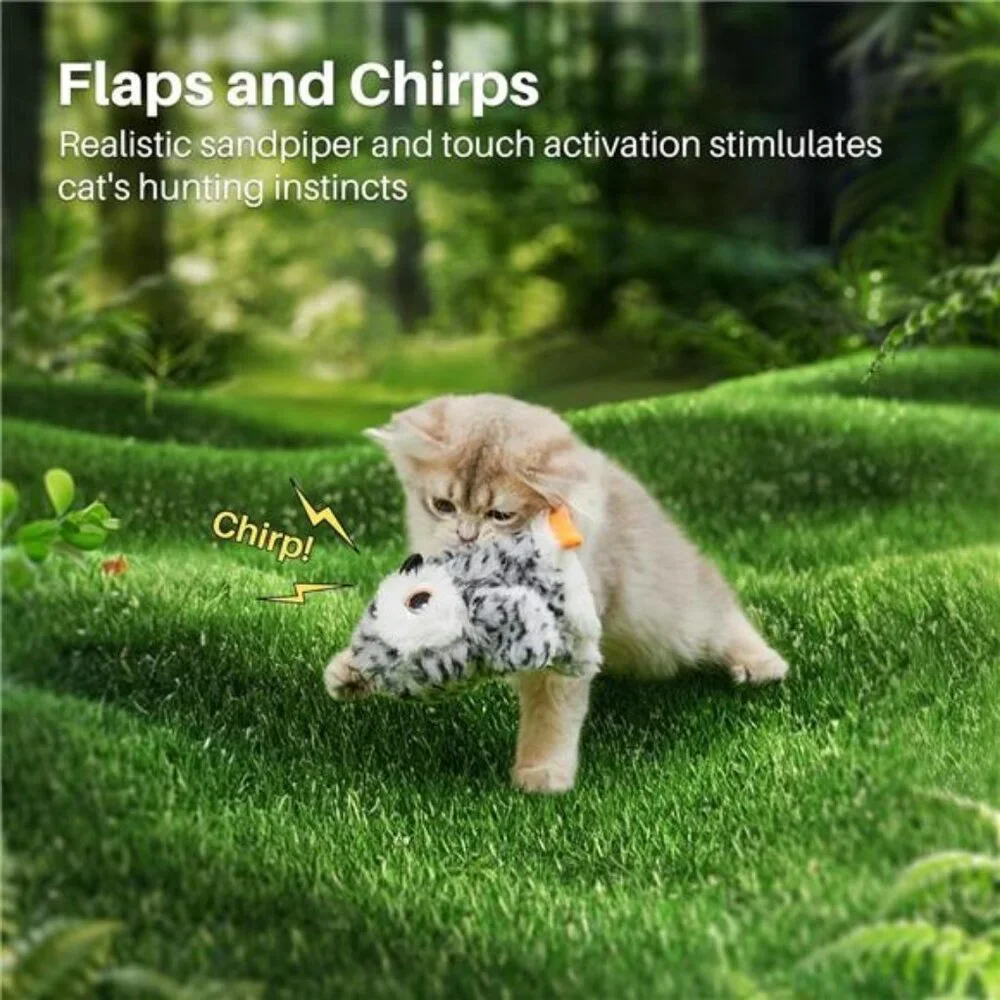 Flapping Owl Cat Toys (No Flying), Lifelike Bird Chirp, Rechargeable